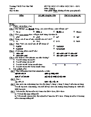 Đề thi học kì I năm học 2011  2012 môn Toán 6 - Trường THCS Trừ Văn Thố